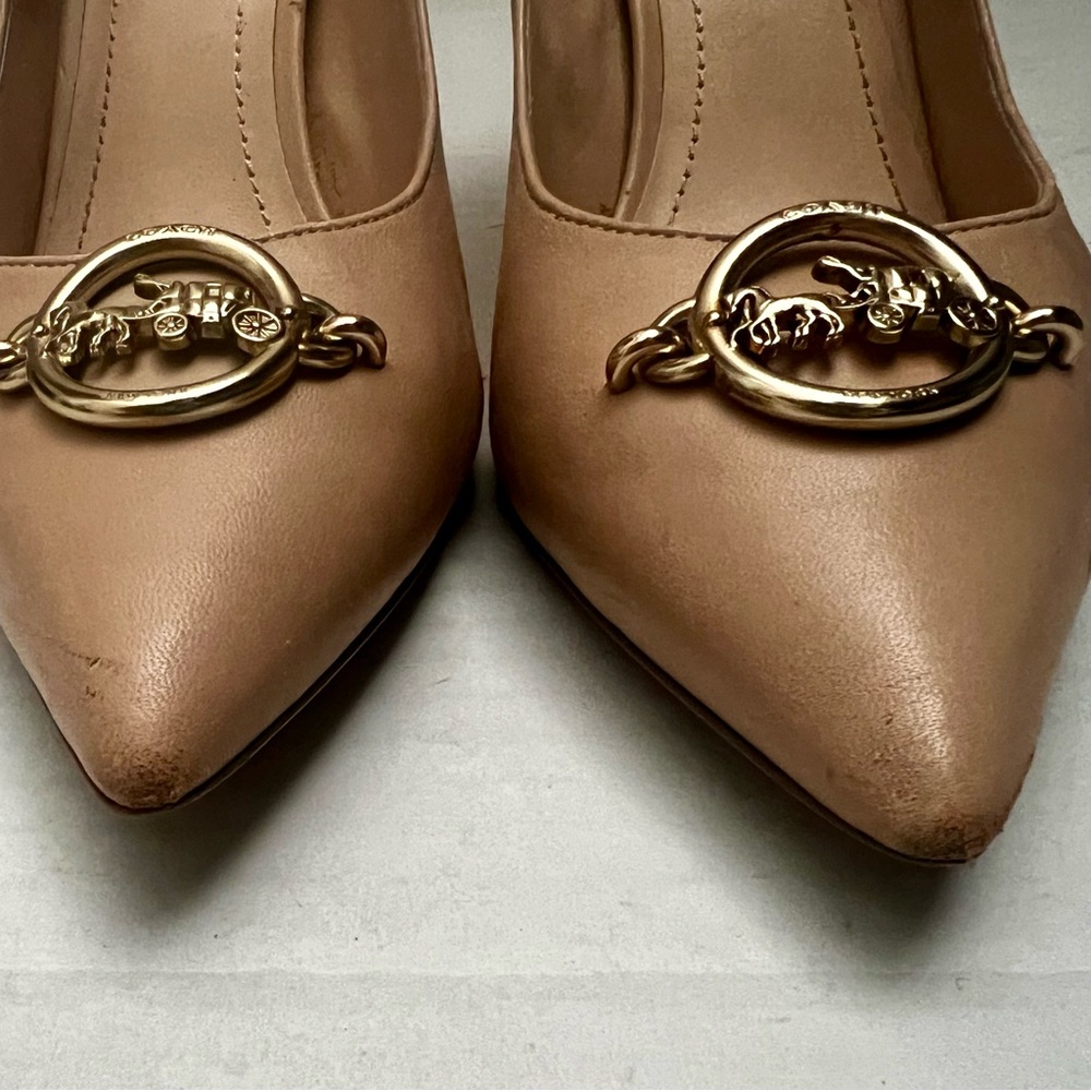 COACH Audrey 90 Leather Pump Pointed Toe 3.25” Designer Heels Womens‎ Sz 9 Nude - Picture 8 of 11